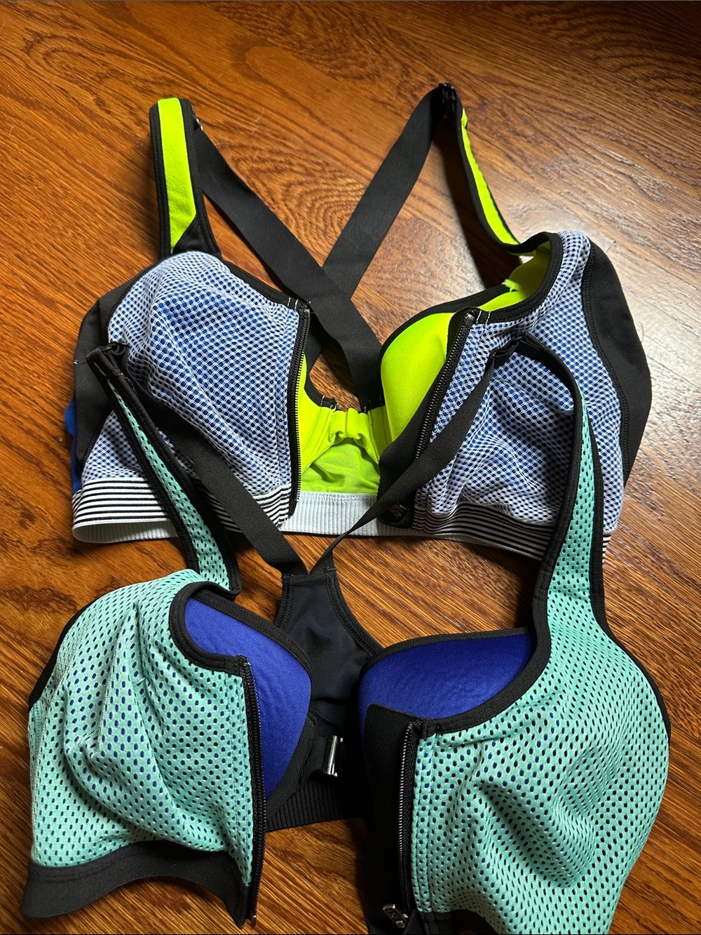 Victoria's Secret Neon Green, Aqua & Royal Blue Mesh Sports Bra Set
